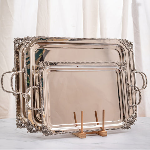 Pearl crafted Angles rectangular serving tray with handles -  صينية تقديم بيرل بالزوايا مستطيلة ب يد