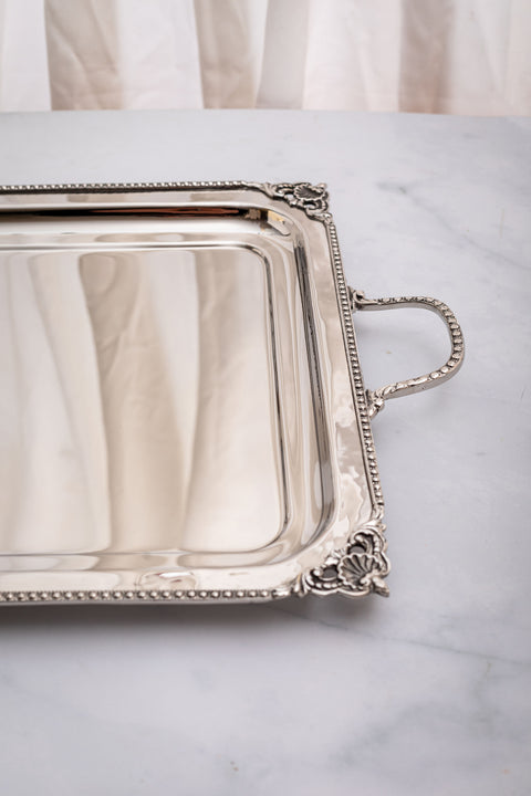 Pearl crafted Angles rectangular serving tray with handles -  صينية تقديم بيرل بالزوايا مستطيلة ب يد